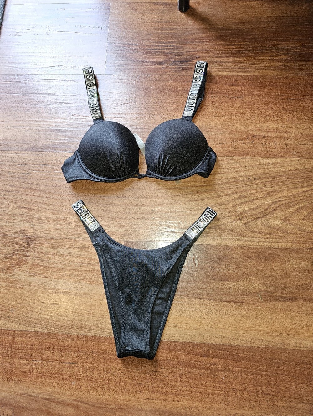 Victoria Secret Black Logo-shine Strap 2 Peice Bikini